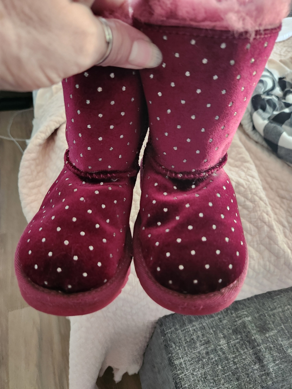 UGG Kids Burgundy Polka Dot Plush Boots